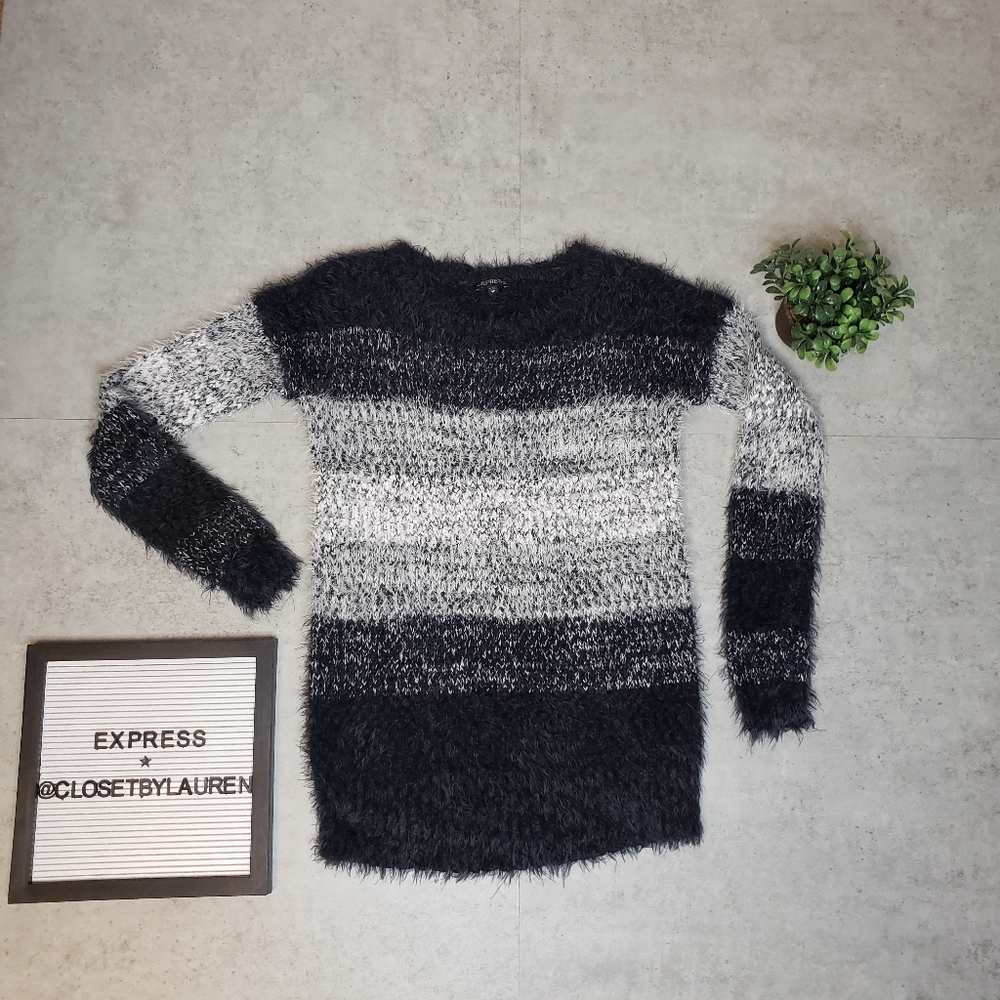 Express Ombre Color Block Fuzzy Sweater